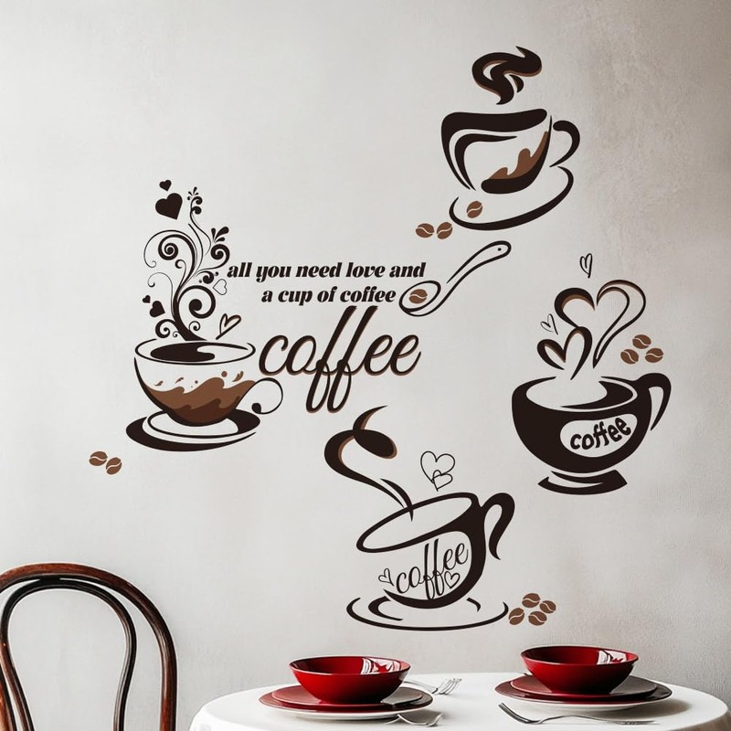 GOMAKERER 2 Sheets Kitchen Wall Decals, 2 Sizes Coffee Cup