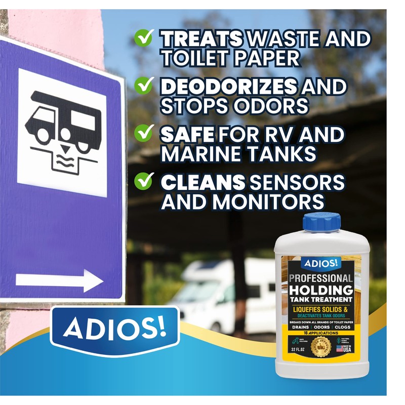 Adios! RV Holding Tank Treatment and Deodorizer - Digests Waste,