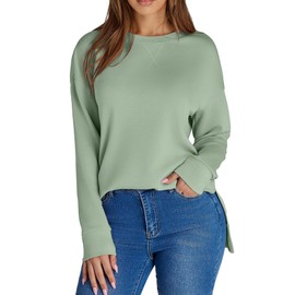 Glamaker Women's Cozy Long Sleeve Crewneck Sweatshirt Air Essentials Soft Loose Pullover Sweatshirts Green L