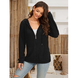 TASAMO Women's Oversized Sweatshirt Zip Up Hoodies Lightweight Open Front Cardigans Jackets with Pockets Black