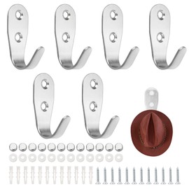 YSDMY 6 Pcs Coat Hooks Wall Mounted Hat Hook Robe Hook, Brushed Stainless Steel J Shape Hook Heavy Duty Wall Hook, for Door in Bedroom Kitchen Bathroom