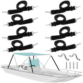 DaisyInner 8 Pcs Adjustable Heavy Duty Bimini Top Straps Marine Awning Webbing Straps Nylon Top Straps with Loop Snap Hooks and Pad Eye Straps, 28"-60" Stainless Steel Boat Awning Hardware