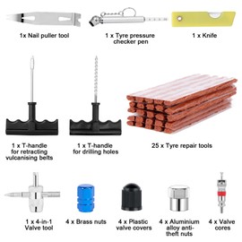 Romon Tyre Repair Kit, 48 Pieces Car Tyre Repair Kit, Repair Kit, Car Tyre Puncture Kit, Heavy Duty Tyre Repair Kit for Car, Motorcycle, Truck, ATV, Tractor, Motorhome, SUV