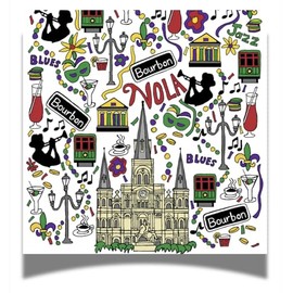 Fabuplates 24pc New Orleans French Quarter Cocktail Napkins - Luxuriously Absorbent 3ply Premiu Quality with St. Louis Cathedral, Fine Art Famous NOLA Elements