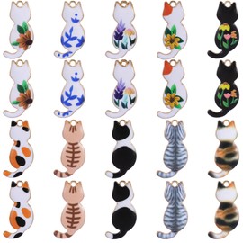 COGCHARGER 40Pcs Cat Charms Alloy Enamel Charms Kitten Charms Pendants Cute Pet Animal Charms for Jewelry Bracelets Necklace Earrings Making DIY Craft Supplies, Alloy, No Gemstone