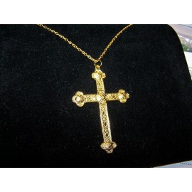 Cross X LARGE 3" CROSS CRUCIFIX  ITALIAN men pendant 20" GOLD necklace chain FREE BOX