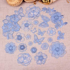 SYSUII Pack of 24 Blue Flowers Lace Patches, Embroidery Patches, Appliqué Patches for Sewing, Embroidered Crafts and Decorating, DIY Wedding Dress, Sewing Clothes, Applique, Lace, Costumes, Decoration