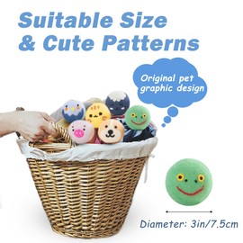 FUTURE FOOT Wool Dryer Balls Handmade New Zealand Wool Balls for Dryer Cute Organic Dryer Balls Laundry Reusable Anti Static Natural Fabric Softener (6-Pack, Animal Patterns)