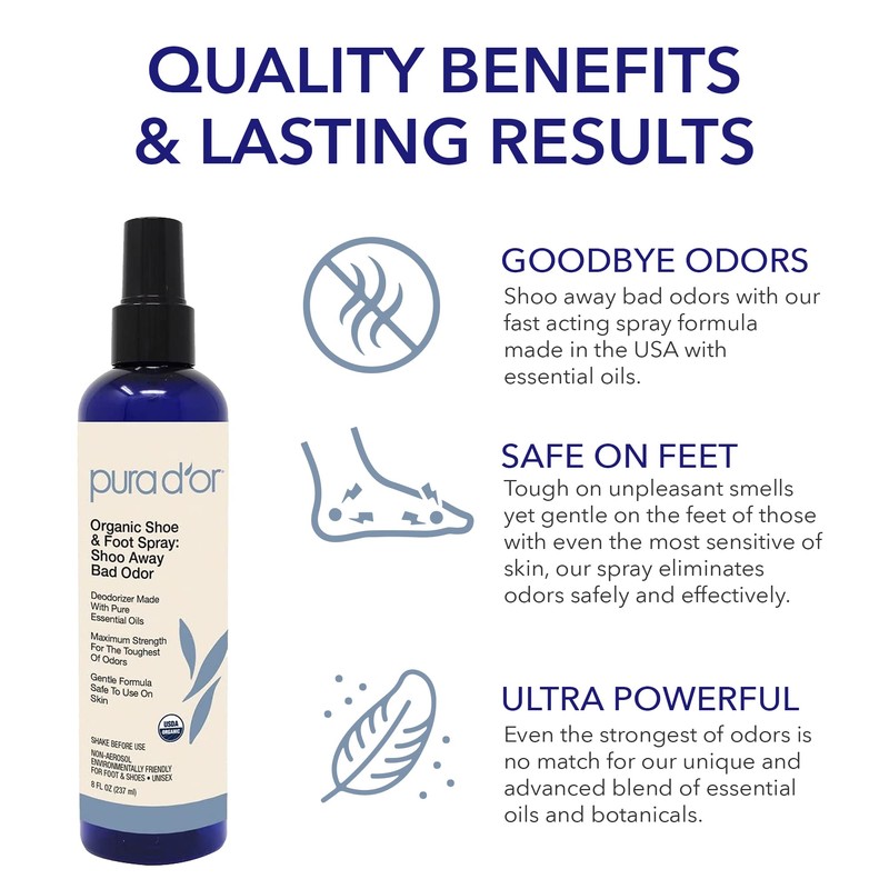 PURA D'OR Organic Shoe & Foot Odor Eliminator Spray (8oz)