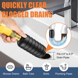 Fosenlion Drain Bladder, Large Drain Cleaning Bladder Fits 4" to 6" Pipes, Rubber Drain Bladder Unclogger for Bathroom Sinks, Showers, Swimming Pool Drains, Kitchen Sinks and Main Drains