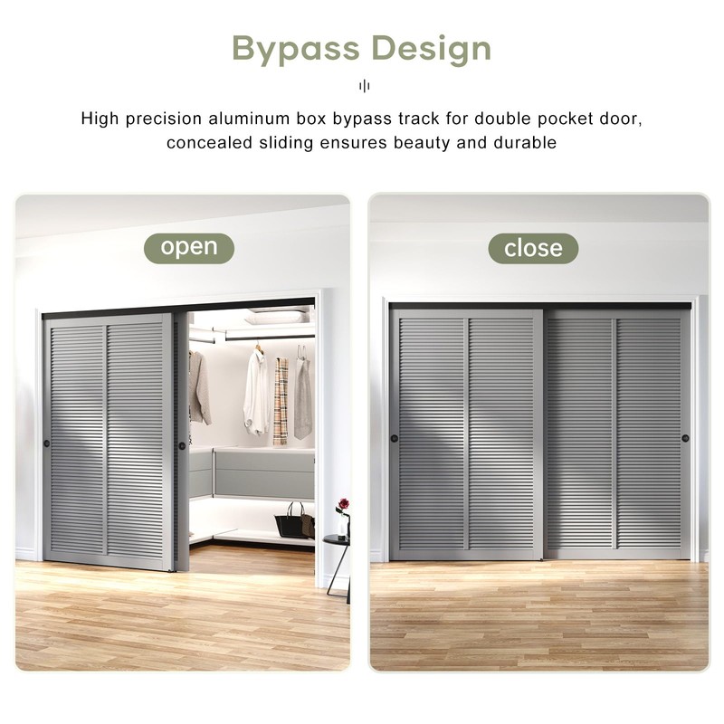 EaseLife 8FT/96in Bypass Double Sliding Pocket Door Hardware Kit, Aluminum,