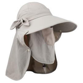 lenikis Women's UPF+50 Sun Visor Detachable Flap Hat Foldable Wide Brimmed UV Protection Face Mask Hat (Khaki)