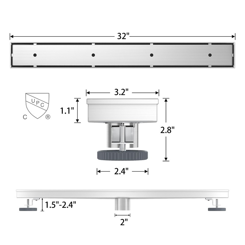Sharpeye 32 Inch Linear Shower Drain with Tile Insert Grate,