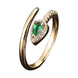 KONFEN Women's High Quality Emerald Adjustable Open Rings Snake Ring Zirconia Ring Wedding Party Shiny Classic Elegant and Vintage for Women Green Steel, Metal