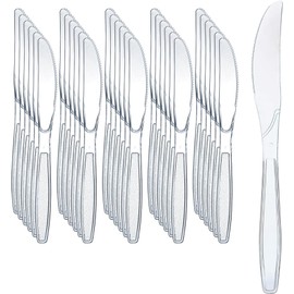 Fgnuay 100 Count Extra Heavy Duty Clear Plastic Knives Disposable, Knives Bulk, Premium Plastic Knives heavy duty for Party Supply（6.5 X 1 Inch）