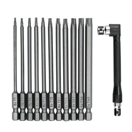 Shallho 11 Pieces 1/4 Inch Hex Shank Torx T6-T40 Screwdriver Bit Set S2 Steel Magnetic Trox Screwdriver Bit Set with L Holder Tool 75 mm Length