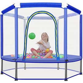 Merax 55" 60" Mini Trampoline for Kids, 4.5FT 5FT Indoor Outdoor Toddler Trampoline with Safety Enclosure Net and Pit Balls Baby Small Trampoline Birthday Gifts for Boy and Girls Age 3 Months and up