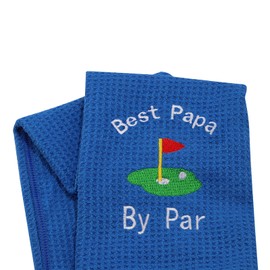 Dad Golf Towel Embroidered Golf Towel Gift Golf Father Gift Embroidered Golf Towel with Clip (papa White Words Blue)