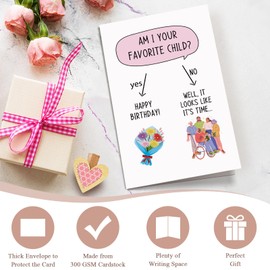 Naixiwen Favorite Child Birthday Card for Mom Dad, Hilarious Birthday Card from Daughter Son Children, Am I Your Favorite Child