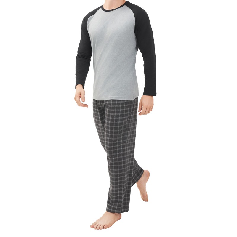 DAVID ARCHY Men's Cotton Pajama Set Long Raglan Sleeve Top