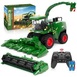 Uarzt Remote Control Combine Harvester Tractor Toy, 1/24 Scale RC Harvester Toys for Kids with 2 Grian Heads/2 Rechargeable Batteries/Light, Farm Toys for 4 5 6 7 8 9 Year Old Boys Birthday Gift