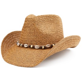 Pro Celia Cowgirl Hats for Women Men Beach Sun Beach Straw Western Cowboy Hat (US, Alpha, One Size, Khaki)