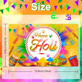 Happy Holi Banner Decorations- 72.8 x 43.3 Inch Indian Festival Holi Backdrop Party Decoration, Indian Colorful Graffiti Party Banner Supplies for Indoor Outdoor Photography Home Wall