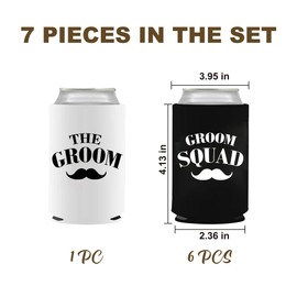 BachpartyGifts Bachelor Party Favors 7 Pcs Can Cooler Sleeves Groomsmen Beer Can Cooler for Party Decorations.(Groom Squad)