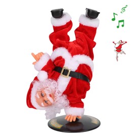 Electric Singing Dancing Santa Claus Handstand Rotating Christmas Santa Doll Novelty Funny Electric Musical Santa Claus Toy Christmas Father Decor for Table Desk Fireplace Christmas Ornaments