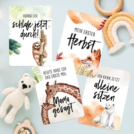 HEJ.CREATION Baby Milestone Cards First Year as Memory Cards in Gift Box I The Most Beautiful Milestones of the First 12 Months as a Gift for Expecting Mothers and Dads