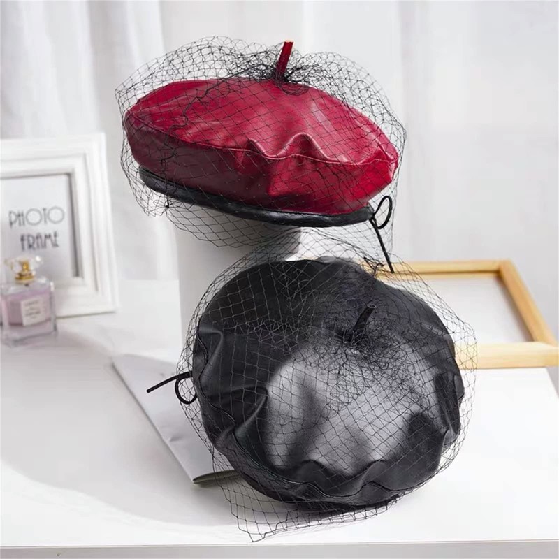 aoozleny Women Beret Hats with Veil, Casual Baker Boy Captain