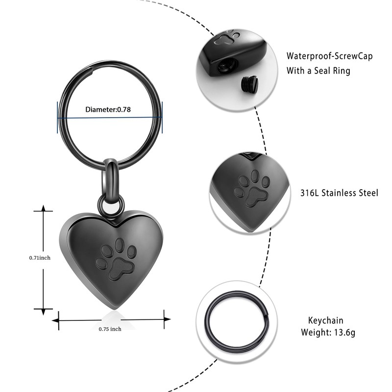 Cremation Jewellery Urn Keyring for Pet Human Ashes Dog Cat