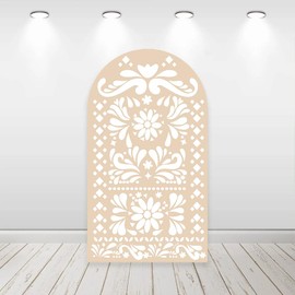6ft Light Beige Mexican Fiesta Arch Cover Baby Shower Backdrop,2-Sided Round Top Chiara Backdrop Arch Covers for Mexican Talavera Wedding Birthday Bridal Shower Party Decoration