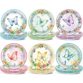 Wiooffen 80Pcs Butterfly Birthday Paper Plates Party Supplies 9Inch Spring Butterfly Floral Tableware Girl Baby Shower Dessert Plate Disposable Dinnerware Decorations for Bridal Wedding Tea Party