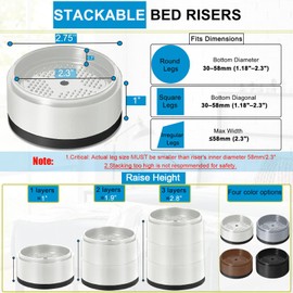 EGTTGIN 6 Pack Furniture Risers 1 Inch, Adjustable Bed Risers Heavy Duty for Table Desk Couch Chair Sofa Cabinet Bed Legs Dorm, Round Stackable Bed Raisers Blocks Lift Height 1", 2" or 3", White