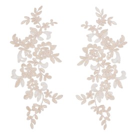 HOBBIESAY PeachPuff 2 Pairs Floral Embroidery Lace Appliques Polyester Flower Patches Sewing Decoration Appliques Repair Patches for Wedding Dresses Bodice Costumes Clothing