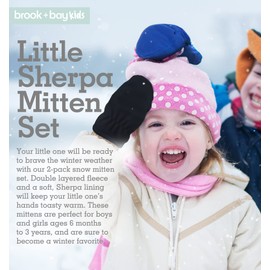 Brook + Bay - Baby & Toddler Sherpa Lined Fleece Winter Hat and Mitten Set - Warm Snow Trapper Pom Hat & Gloves for Infant Kids, Boys & Girls - Black/Navy