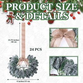 Zeyune 24 Pcs Christmas Kitchen Cabinet Wreaths with Burlap Bow Ribbon Mini Christmas Wreath Hanging Cabinet Doors Wreaths Decorative for Kitchen Window Door Home Decor