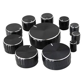 Ett Aluminium Rotary Knob, Set of 11, Black, 6 mm, 10 x 16 mm to 48 x 17 mm