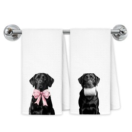 Exqcom Funny Black Labrador Retriever Bathroom Hand Towels, Black Lab Gifts, Funny Labrador Dog Hand Towels for Bath Room Washroom Spa Gym Yoga, 16x24 Inch Set of 2