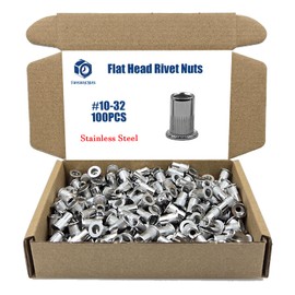 #10-32 100PCS SAE Rivet Nut Ass 304 Stainless Steel Flat Head Threaded Rivet Insert Knurled Rivet Nuts