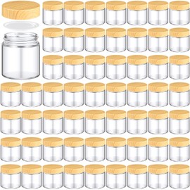 Norme 64 Pcs Glass Jars with Lids Empty Small Glass Containers with Lids Inner Liners Reusable Glass Cosmetic Jars Round Airtight Glass Bottles with Plastic Woodgrain Lids for Travel (4 oz)