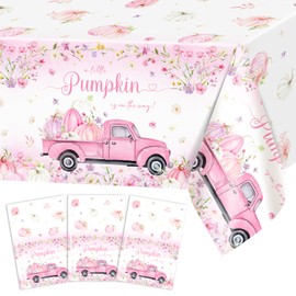 Avezano 3 Pcs Little Pumpkin Tablecloths Pink A Little Pumpkin is On The Way Table Covers Girls Fall Autumn Baby Shower Decorations 108 x 54 Inch