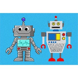 Pepita needlepoint canvas: Robot Buddies, 15" x 10"