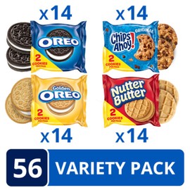 OREO Original, OREO Golden, CHIPS AHOY! & Nutter Butter Cookie Snacks Variety Pack, School Snacks, 56 Snack Packs (2 Cookies Per Pack)