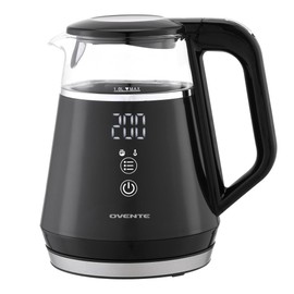 OVENTE 1L Small Electric Kettle with 5 Temperature Preset, Digital Display, 5Hr Keep Warm, Auto Shut-Off, Double-Wall Cool Touch Exterior, Borosilicate Glass,1500W BPA Free Water Boiler, Black KD95B
