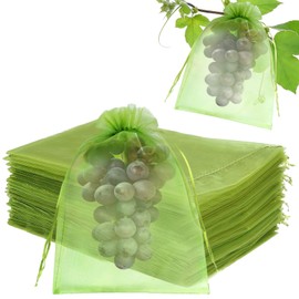 Grape Protection Bags, Green, 20 x 30 cm, Pack of 50 Fruit Protection Bags, Grape Protective Bags, Fruit Protection Bags with Drawstring, Organza Bag, Garden Mesh Bag for Protection Against Wasps