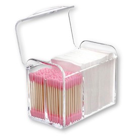 I'm so happy Cotton Swab Case with Lid, Divider, Acrylic, Stylish, Small Items, Cosmetics Storage, Tabletop, Clear