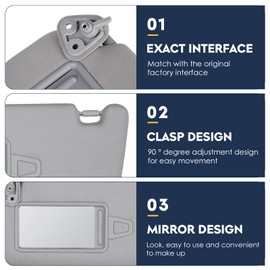 Right Passenger Side Sun Visor Without Light Fit for Hyundai Elantra 2007 2008 2009 2010, Replaces for 85202-2H0208M Gray