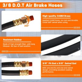 Gerguirry SAE J1402 Air Brake Hose 3/8" - 72" Heavy Duty Rubber Line w/Swivel Fitting for Semi Truck & Trailer Brake Chamber Repair